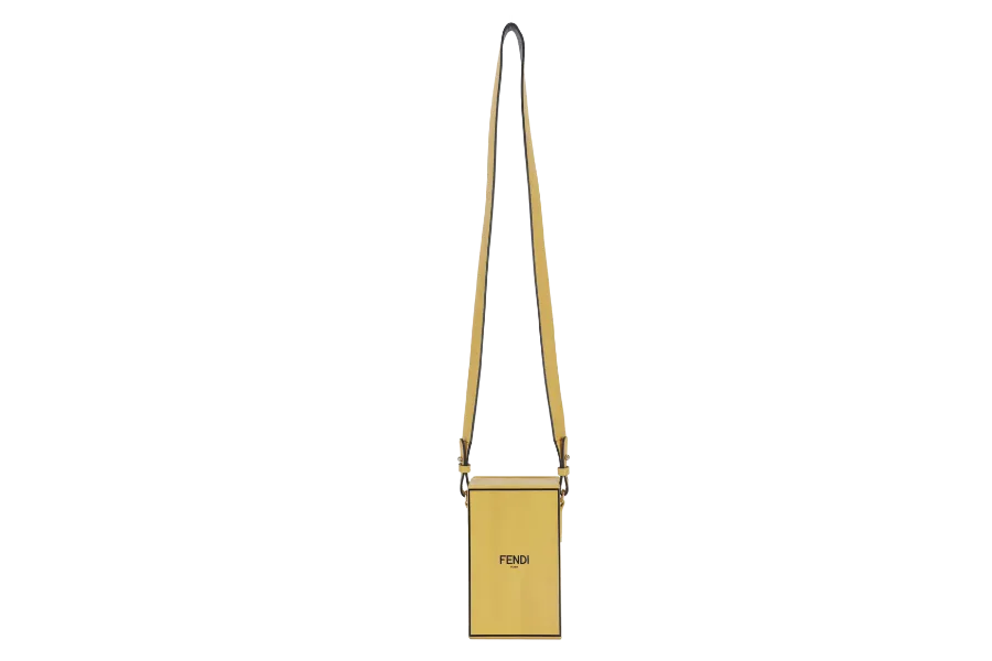 FENDI YELLOW VITELLO LEATHER VERTICAL BOX CROSSBODY BAG GOLD HARDWARE WITH DUST COVER