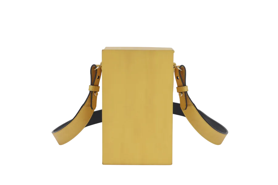 FENDI YELLOW VITELLO LEATHER VERTICAL BOX CROSSBODY BAG GOLD HARDWARE WITH DUST COVER