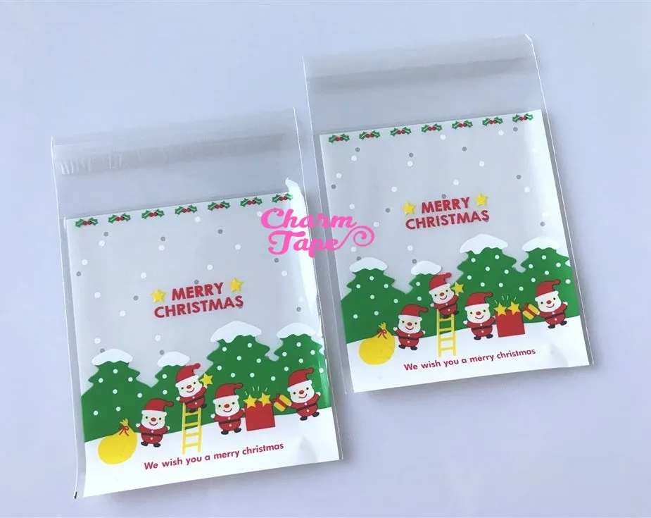 Festive Elves Gift Bags Cello Bags Self-adhesive Cookie bags - Favors Bags - Party bags 20/50/100 bags CB54