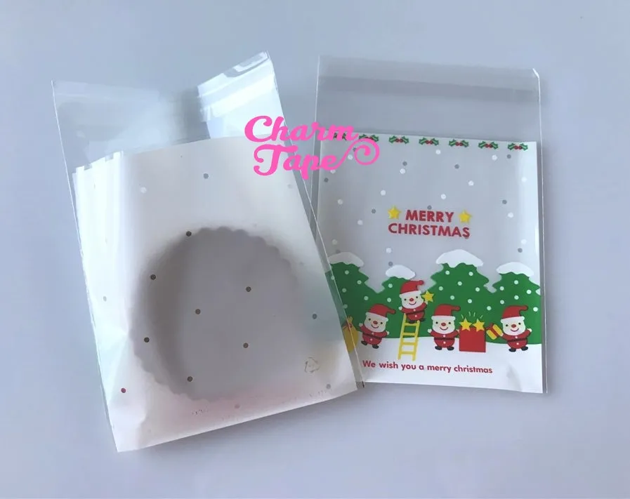 Festive Elves Gift Bags Cello Bags Self-adhesive Cookie bags - Favors Bags - Party bags 20/50/100 bags CB54