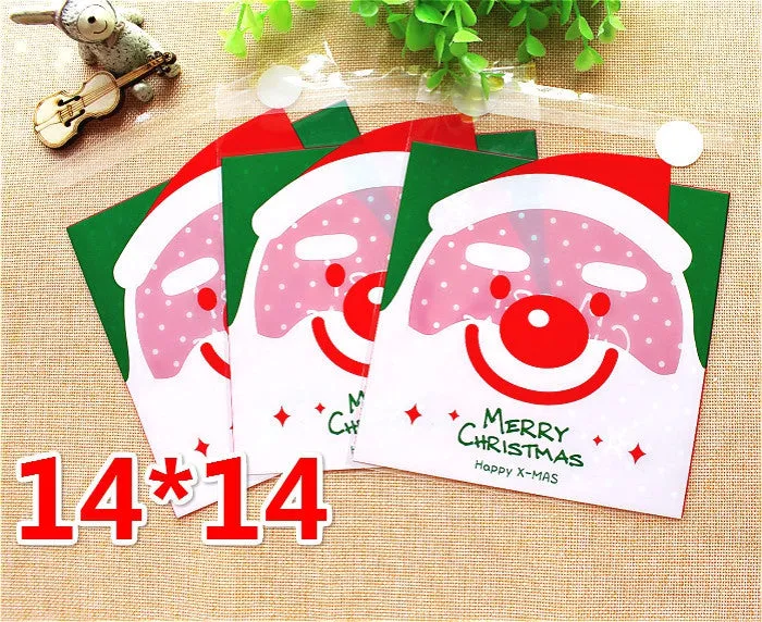 Festive Santa Gift Bags Cello Bags Self-adhesive Cookie bags Set of 20 bags CB9 14x14 cm
