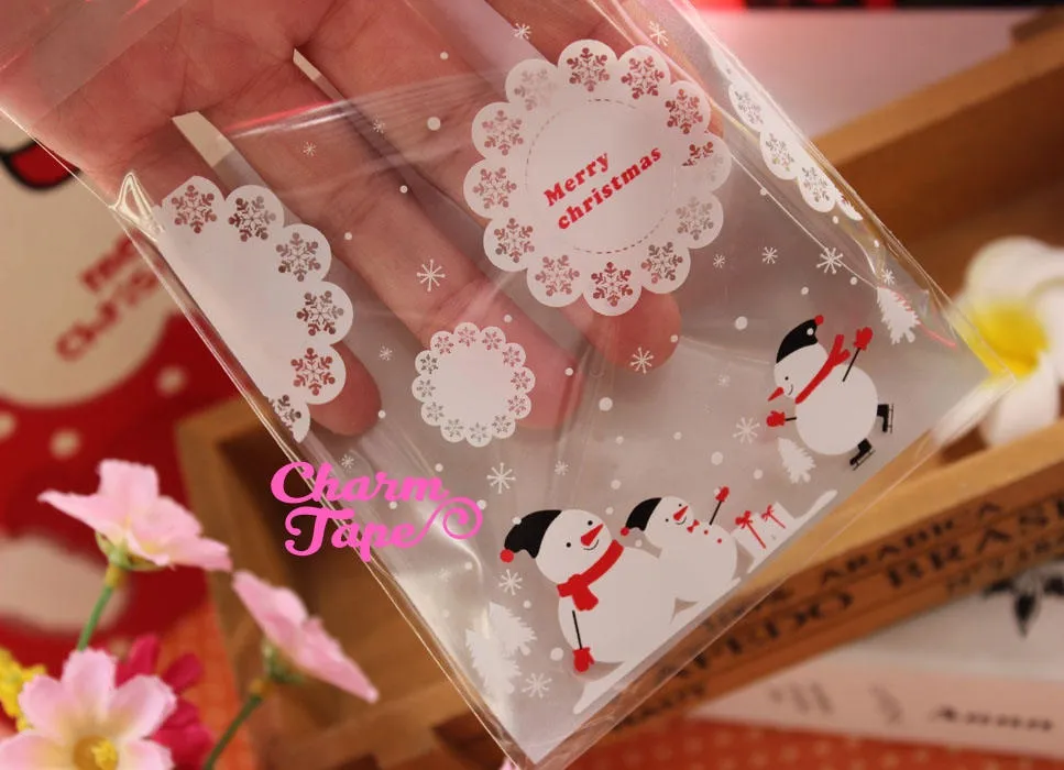 Festive Snowman Gift Bags Cello Bags Self-adhesive Cookie bags - Favors Bags - Party bags Set of 20/50/100 bags CB6