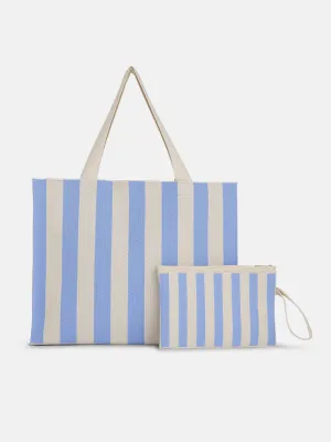 Florence Striped Set Bags - Blue/Off White