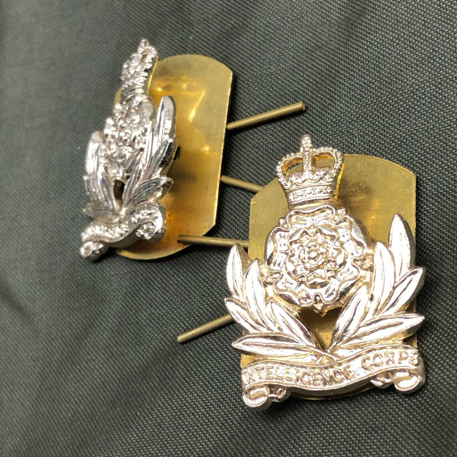 Genuine British Army Intelligence Corps Collar Badges Pair