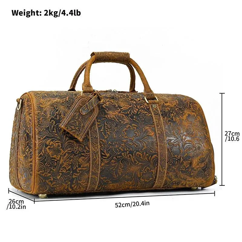 Genuine Cowhide Leather Travel Duffle Bag Men’s Weekend Bag Shoe Pocket