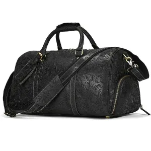 Genuine Cowhide Leather Travel Duffle Bag Men’s Weekend Bag Shoe Pocket