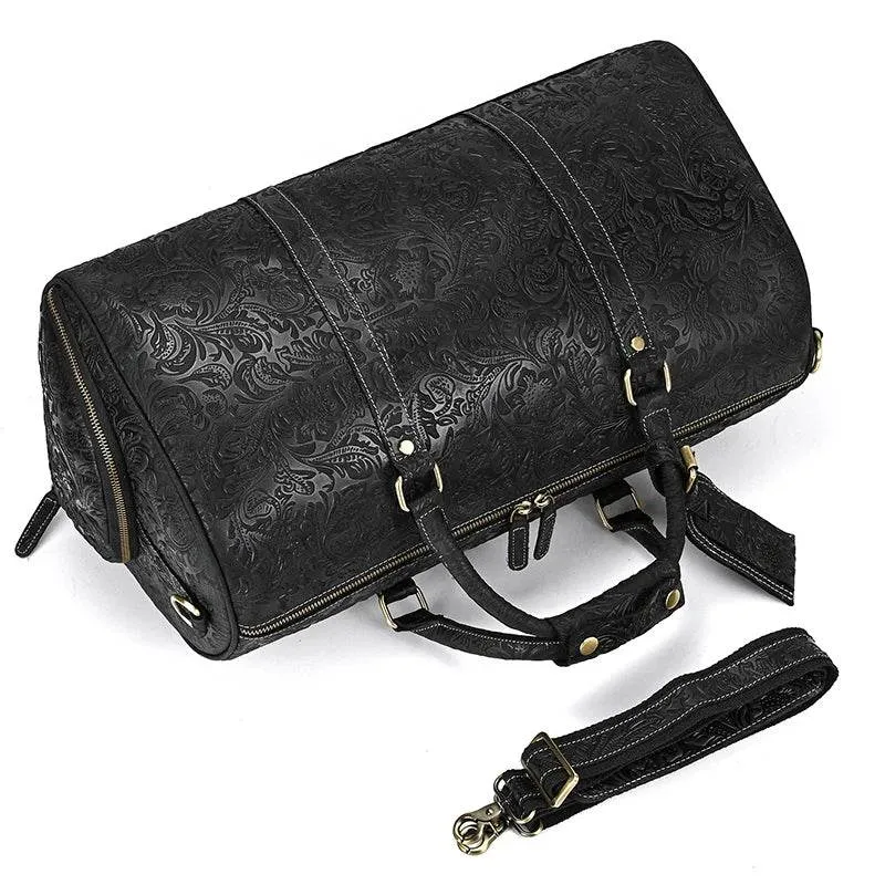 Genuine Cowhide Leather Travel Duffle Bag Men’s Weekend Bag Shoe Pocket