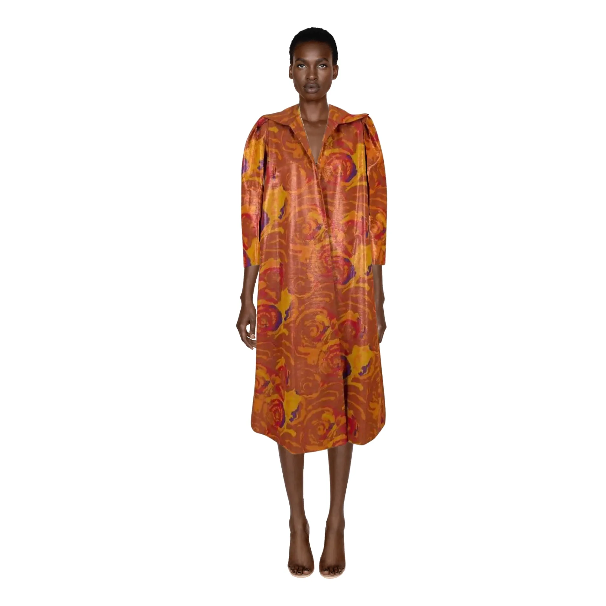 GIVENCHY Floral Copper Silk Evening Coat | Size S/M