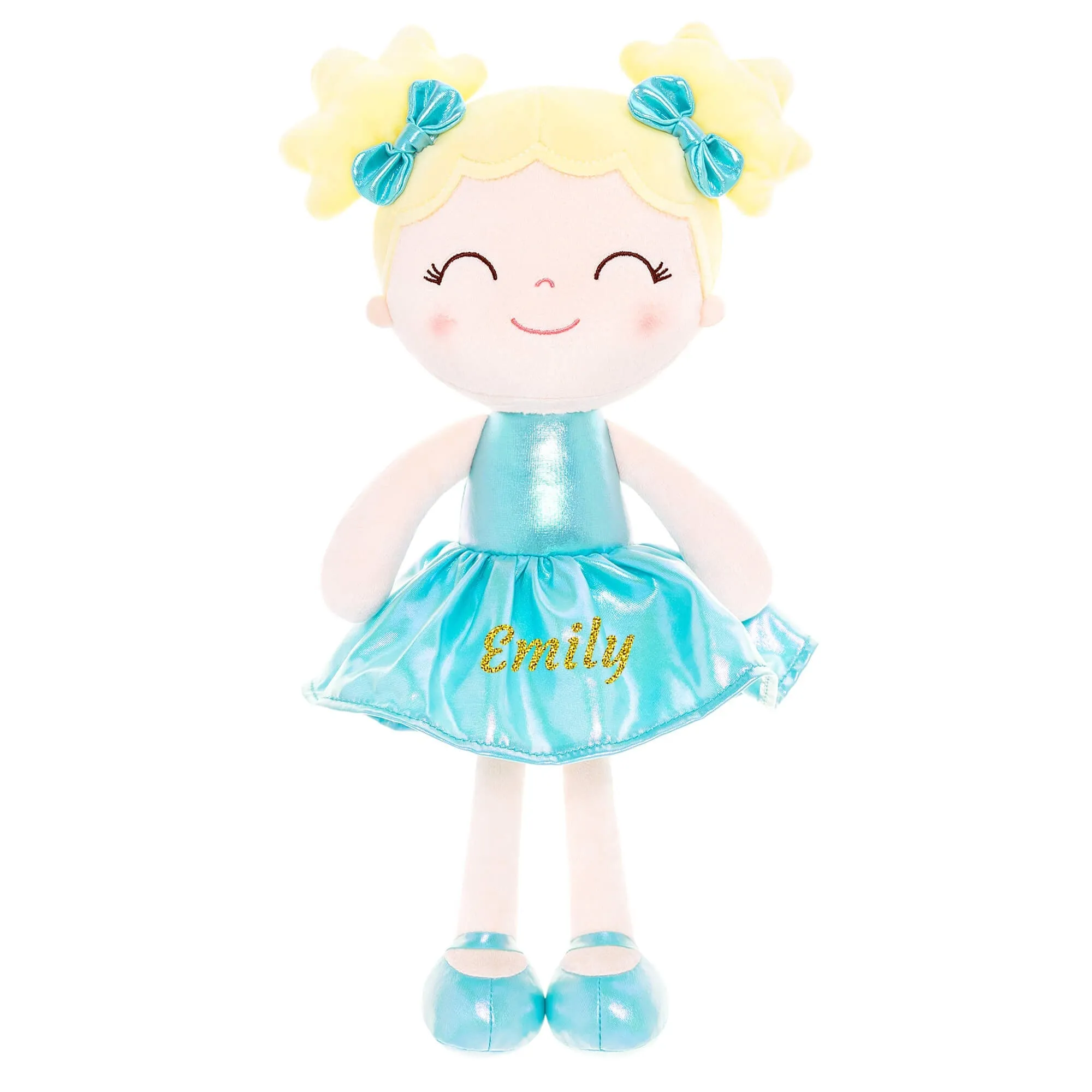 Gloveleya 12-inch Personalized Plush Dolls Curly Haired Iridescent Girls - Aqua
