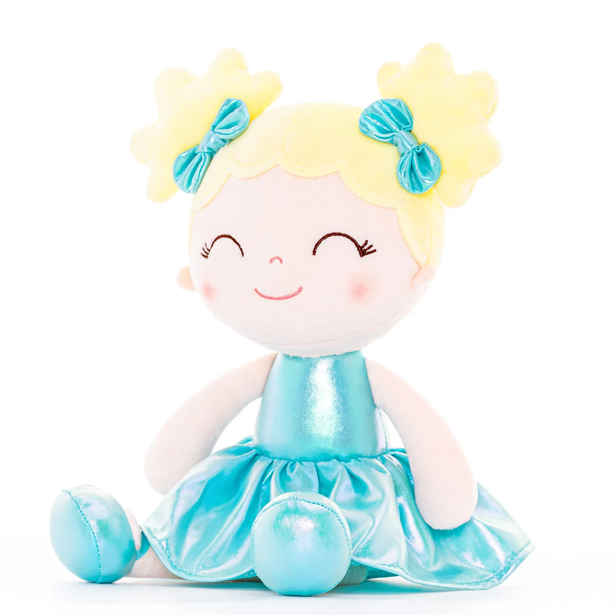 Gloveleya 12-inch Personalized Plush Dolls Curly Haired Iridescent Girls - Aqua