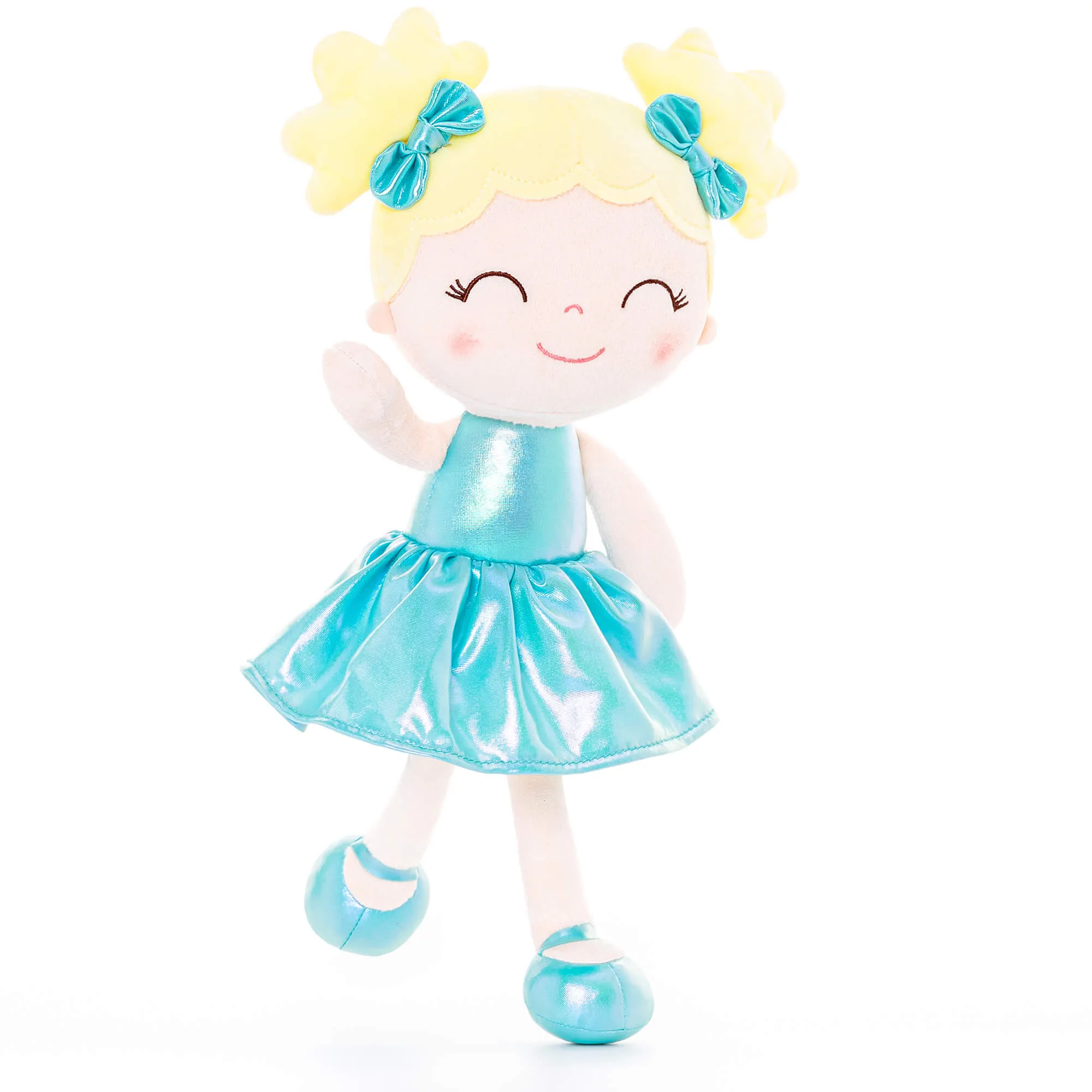 Gloveleya 12-inch Personalized Plush Dolls Curly Haired Iridescent Girls - Aqua