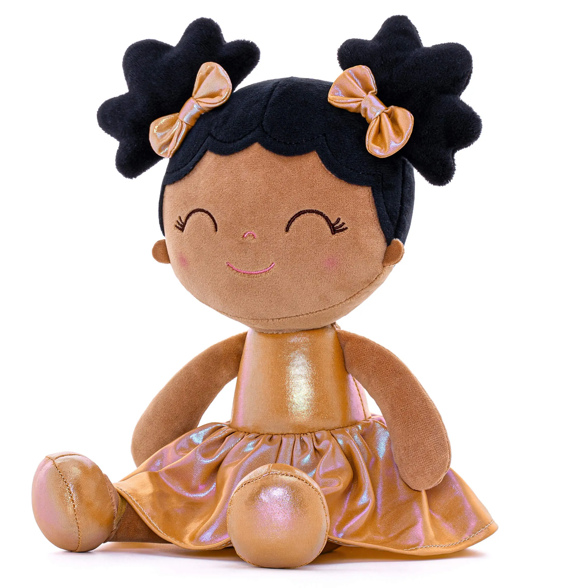 Gloveleya 12-inch Personalized Plush Dolls Curly Haired Iridescent Girls - Tanned Gold