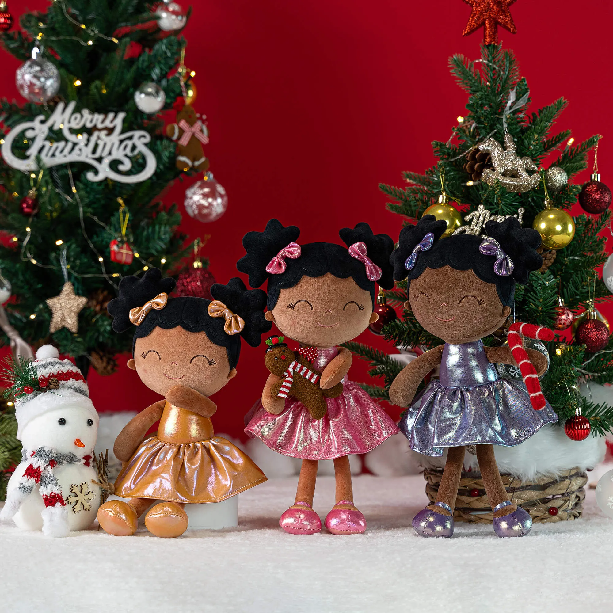 Gloveleya 12-inch Personalized Plush Dolls Curly Haired Iridescent Girls - Tanned Gold