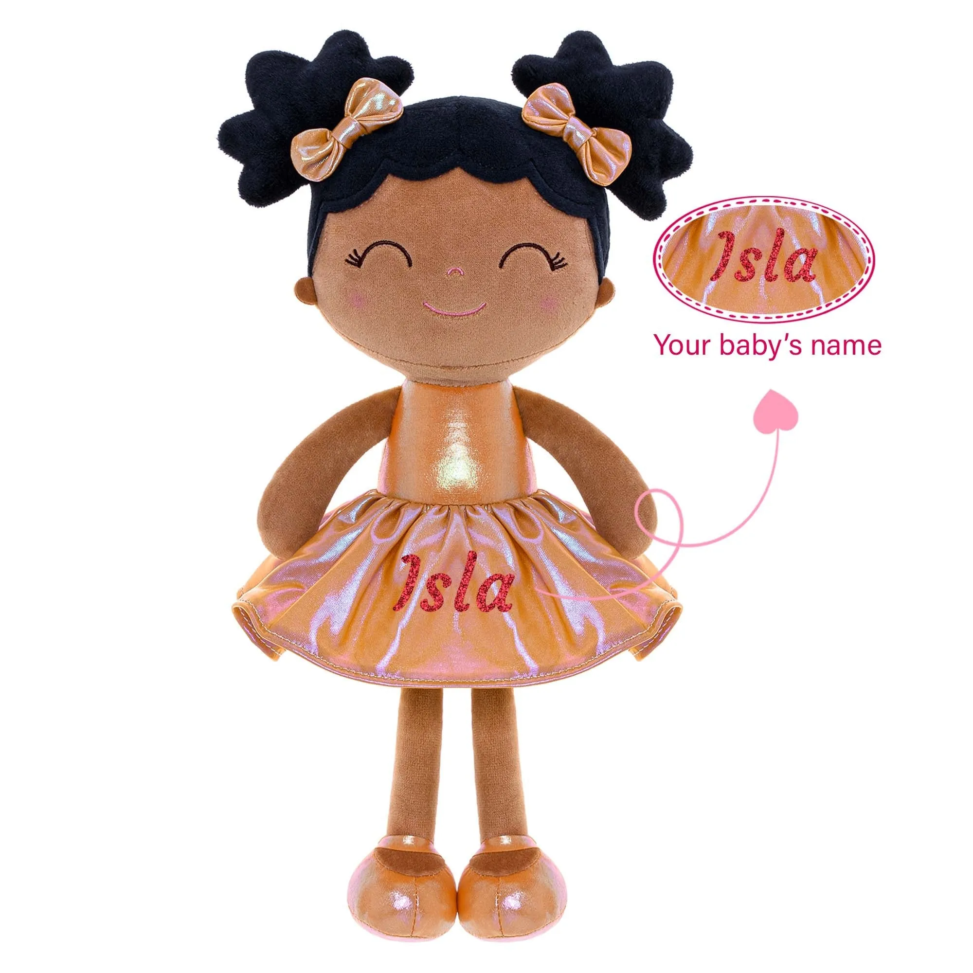 Gloveleya 12-inch Personalized Plush Dolls Curly Haired Iridescent Girls - Tanned Gold