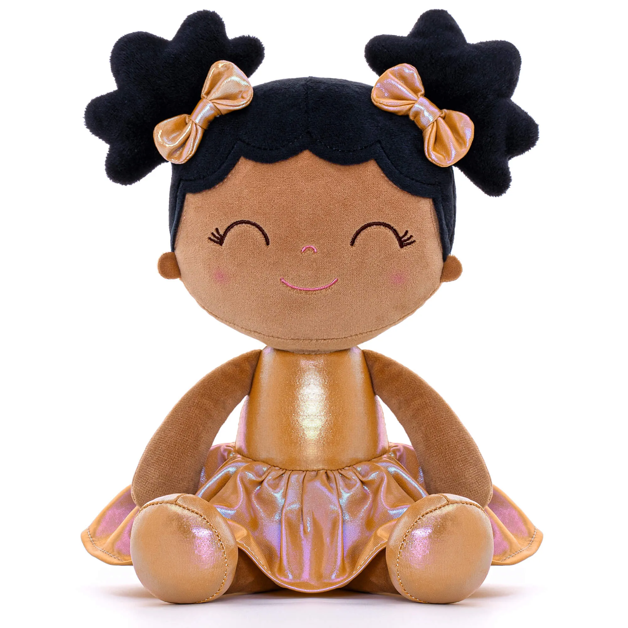 Gloveleya 12-inch Personalized Plush Dolls Curly Haired Iridescent Girls - Tanned Gold