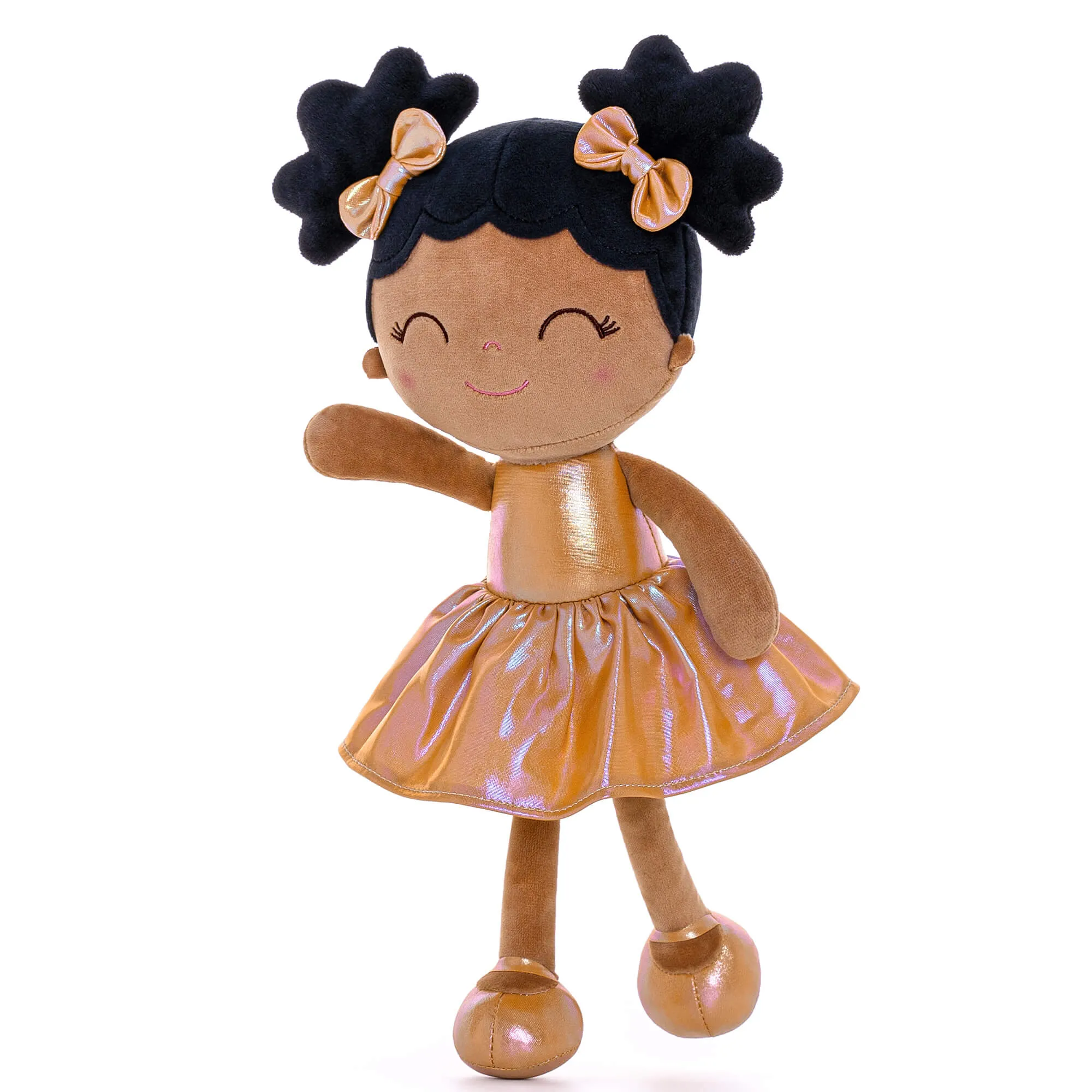 Gloveleya 12-inch Personalized Plush Dolls Curly Haired Iridescent Girls - Tanned Gold