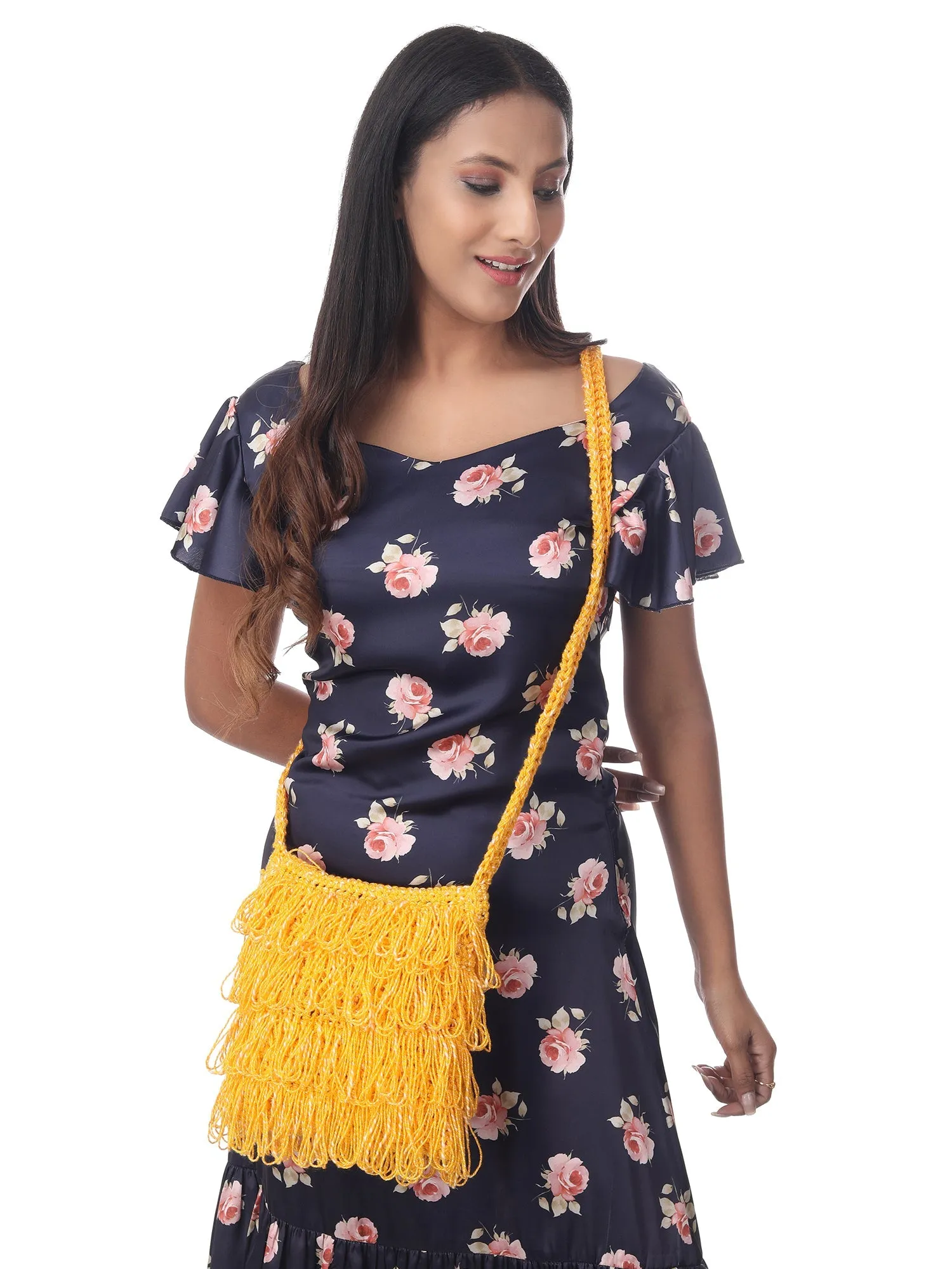 Golden Frilled Crochet Satchel