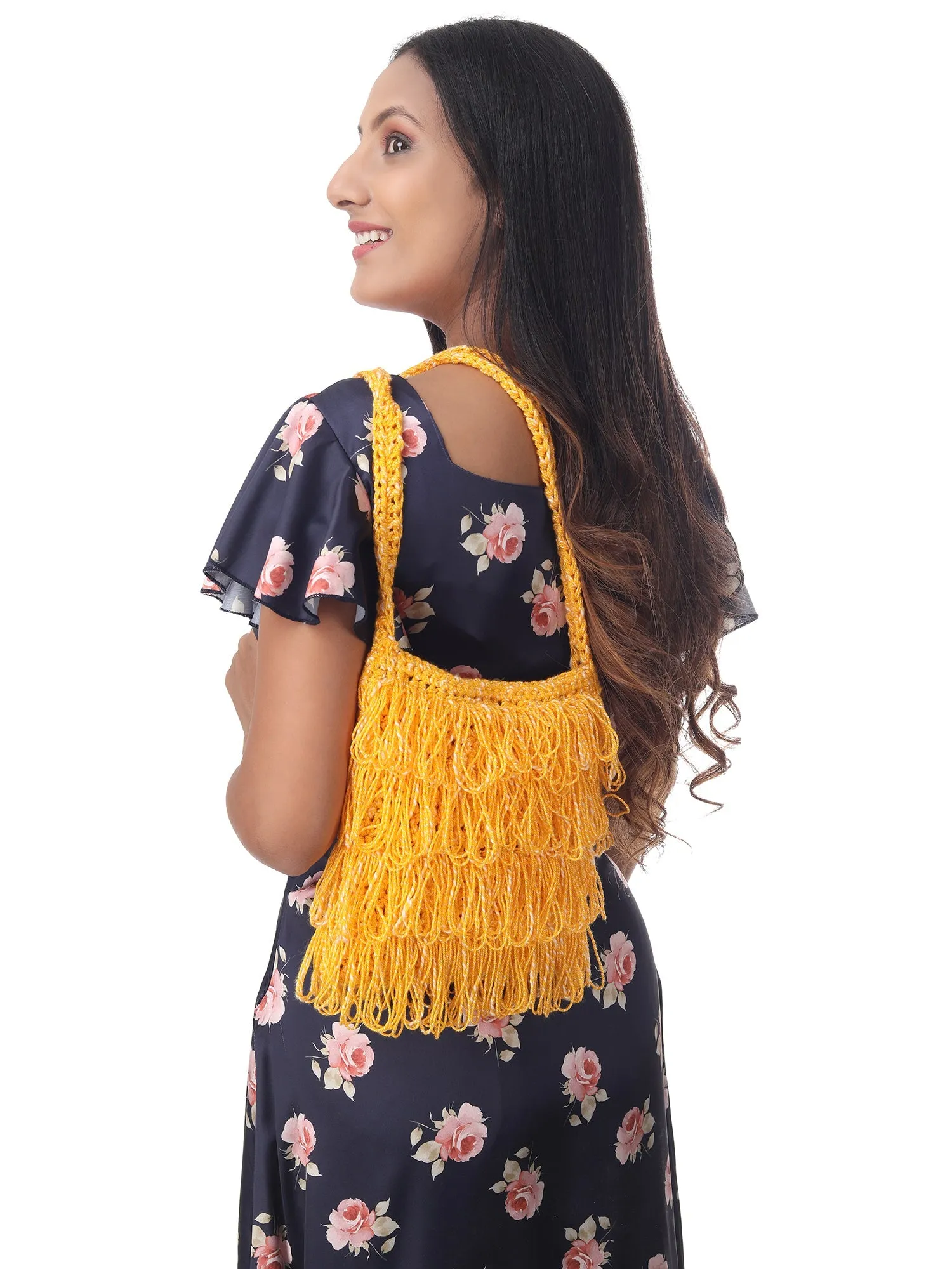 Golden Frilled Crochet Satchel