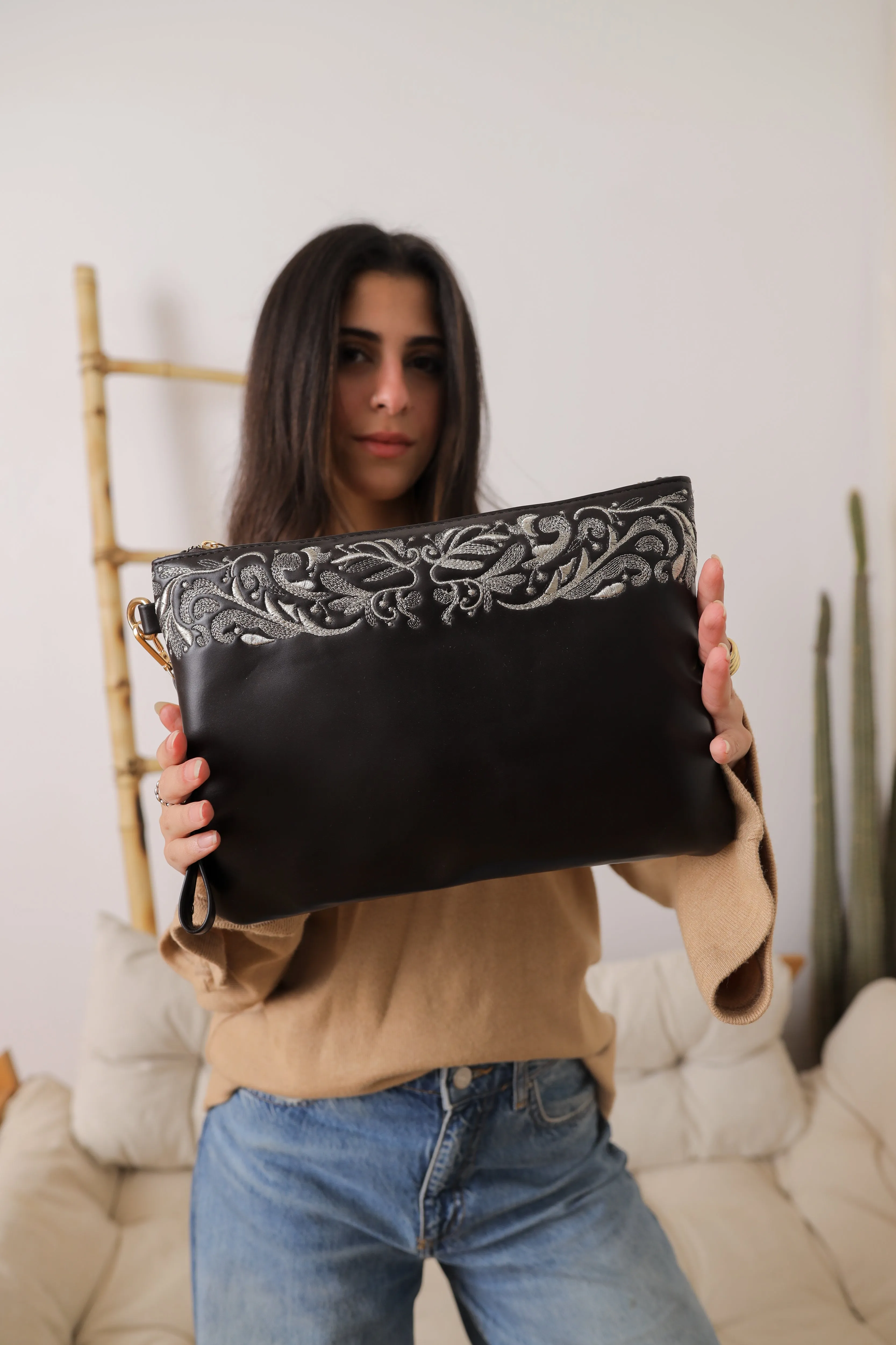 Golden Threads Clutch - Brown