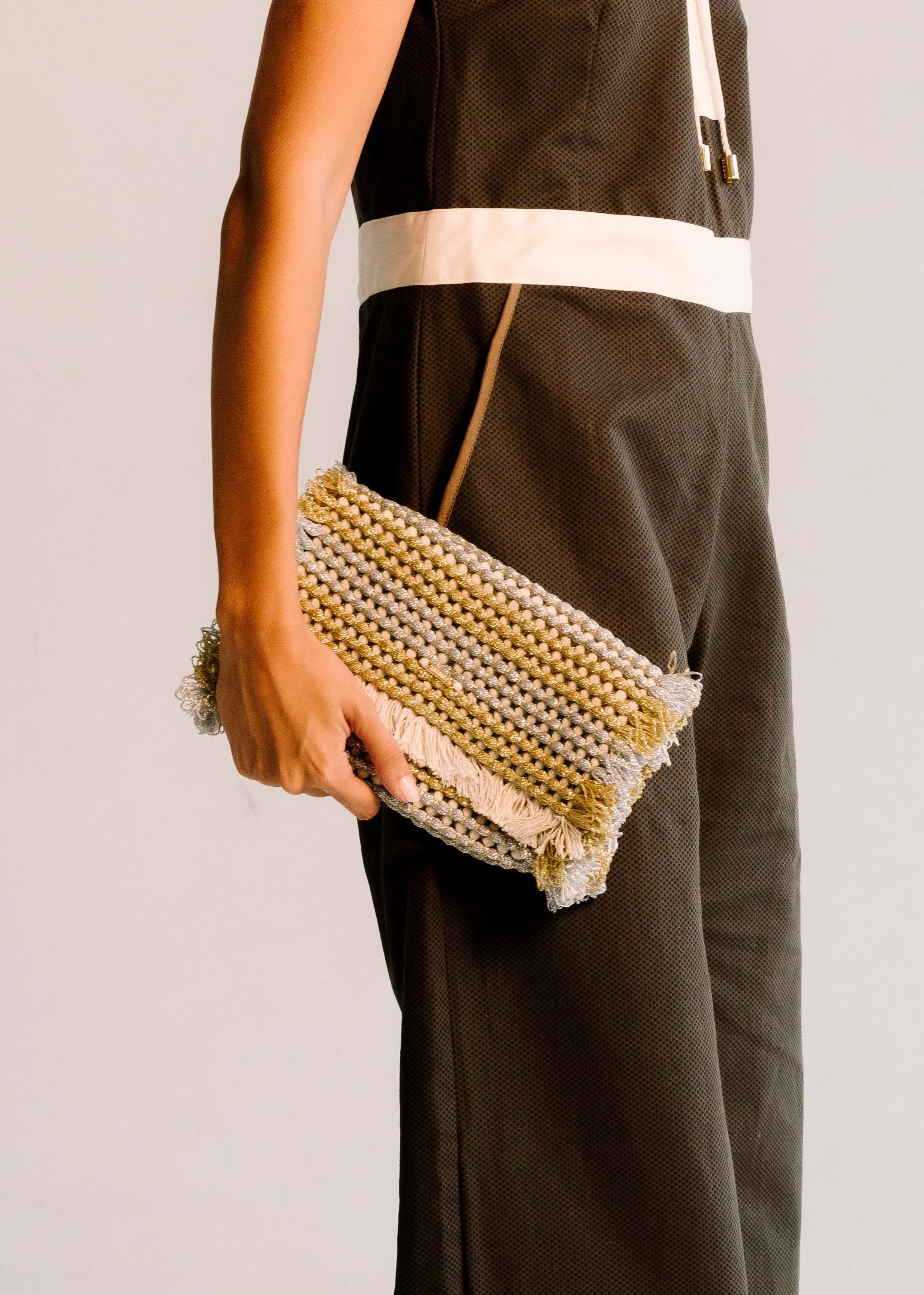 Gossypium Clutch Bag #4 - Buttercream, Silver & Gold