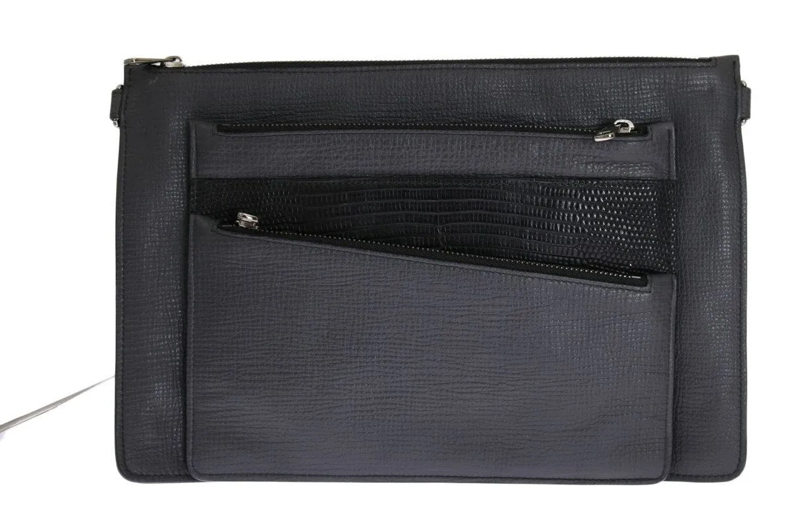 Gray Lizard Leather Wristlet Messenger Bag