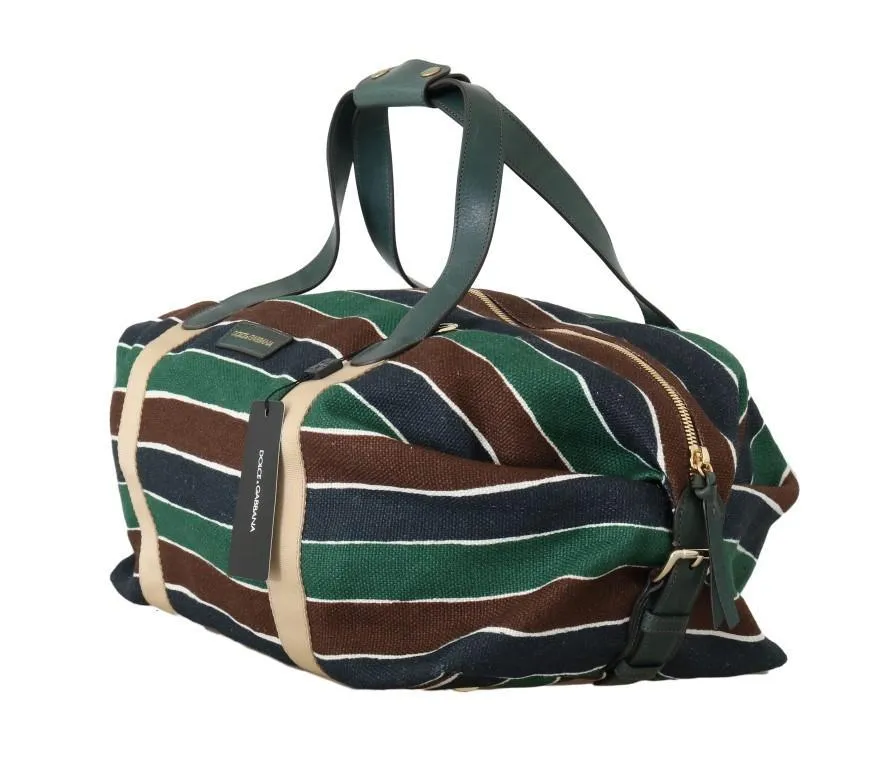 Green Brown Linen Leather Bag