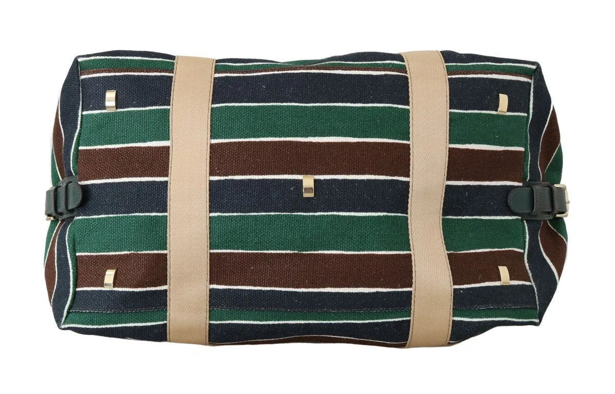 Green Brown Linen Leather Bag