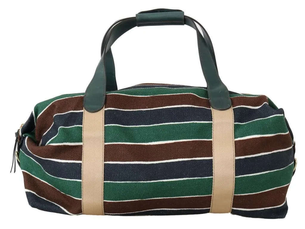 Green Brown Linen Leather Bag