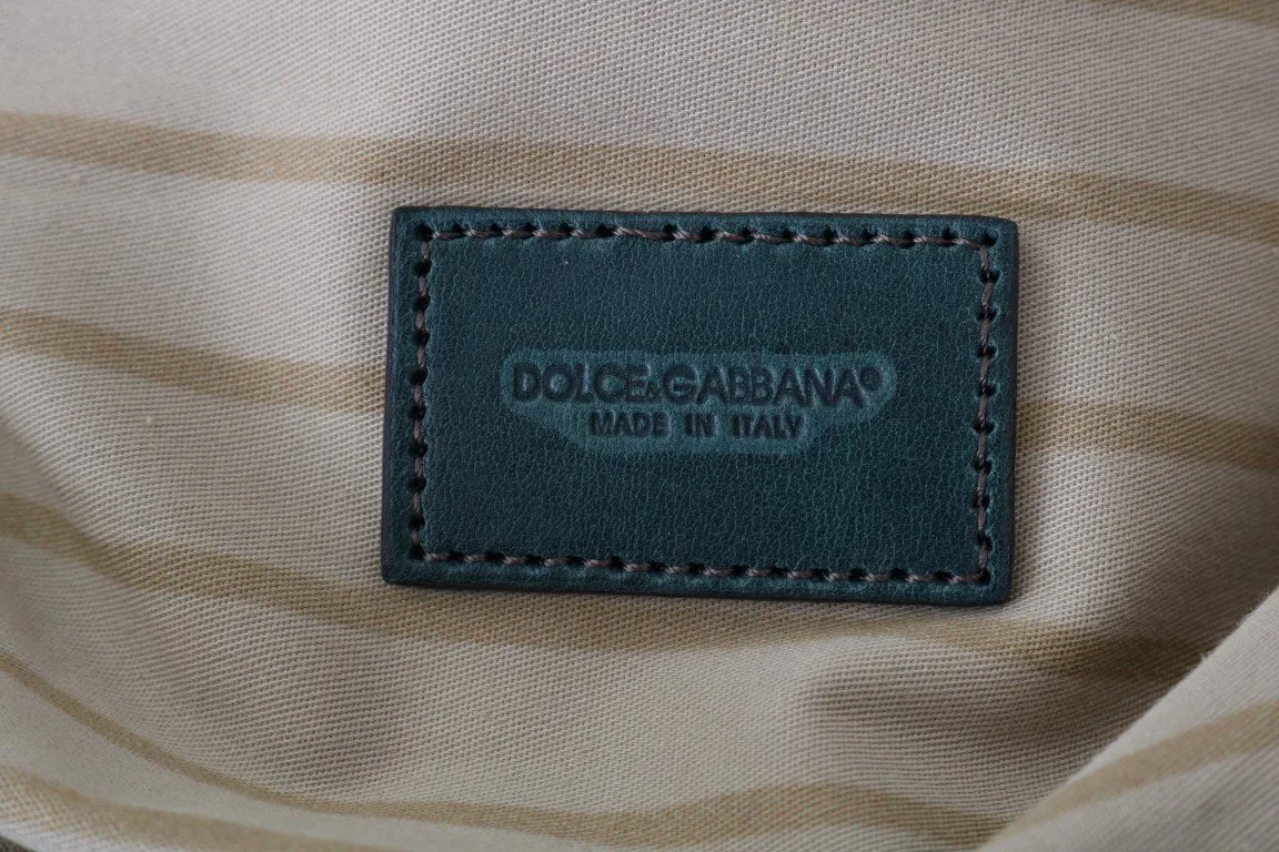 Green Brown Linen Leather Bag