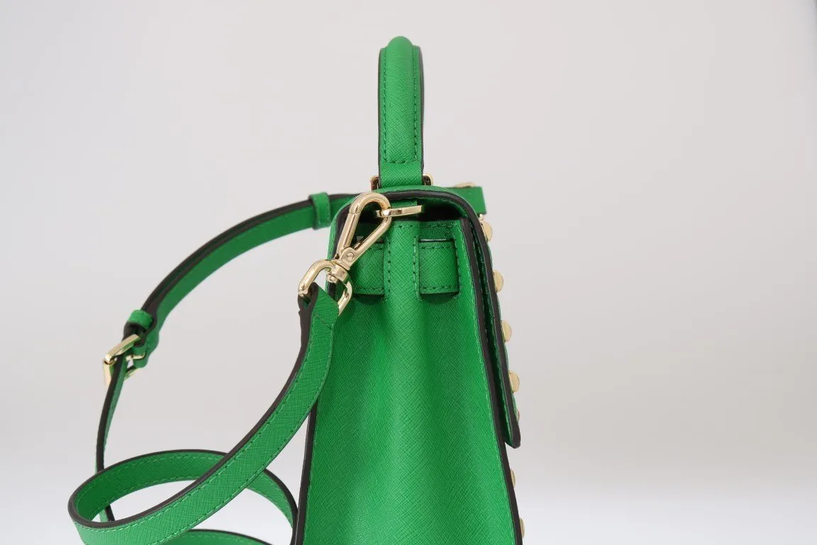 Green DILLON Studded Leather Messenger Bag