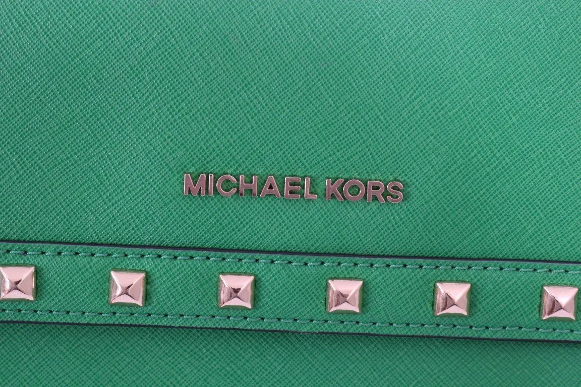 Green DILLON Studded Leather Messenger Bag
