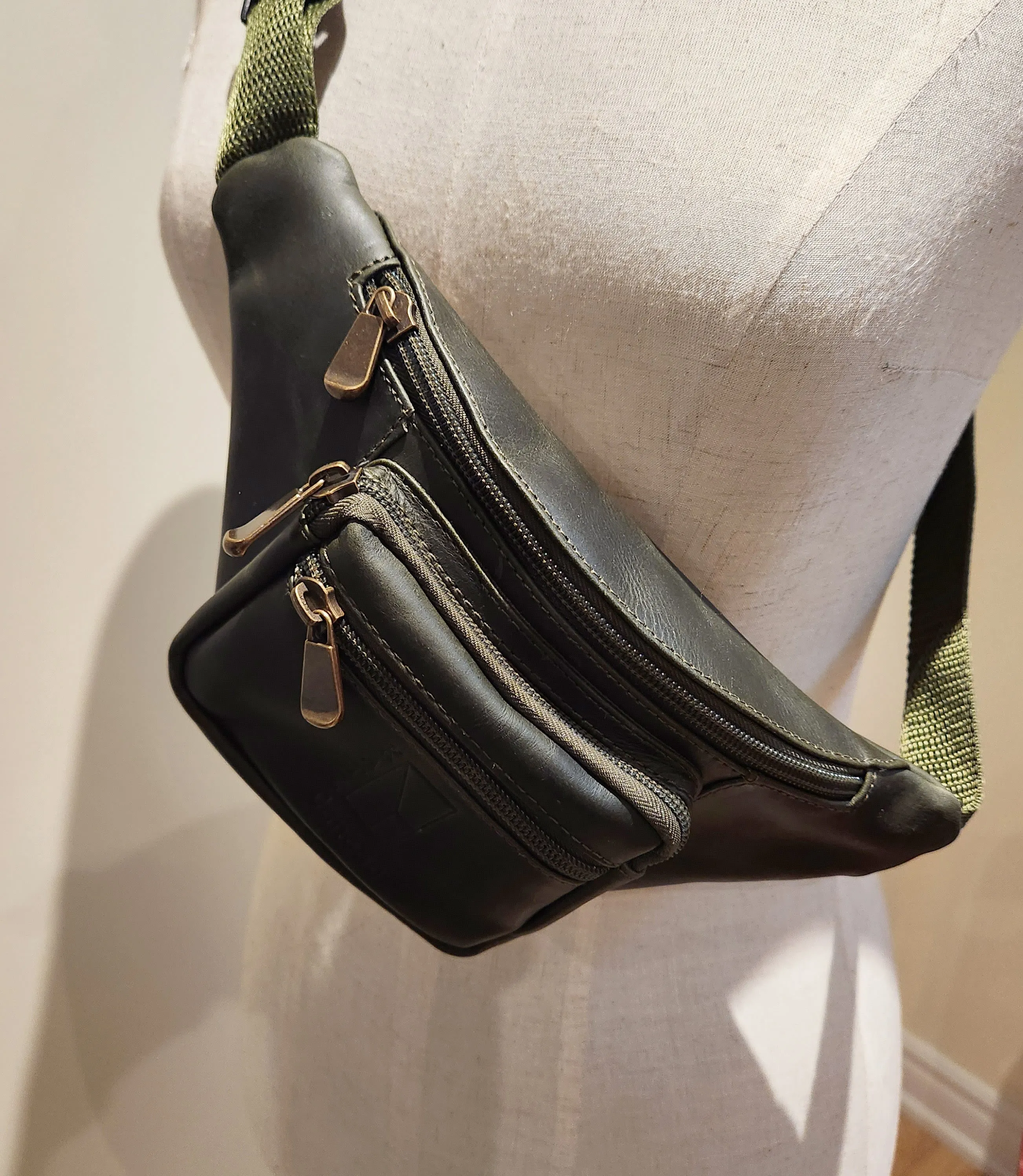 Green Leather Fanny Pack