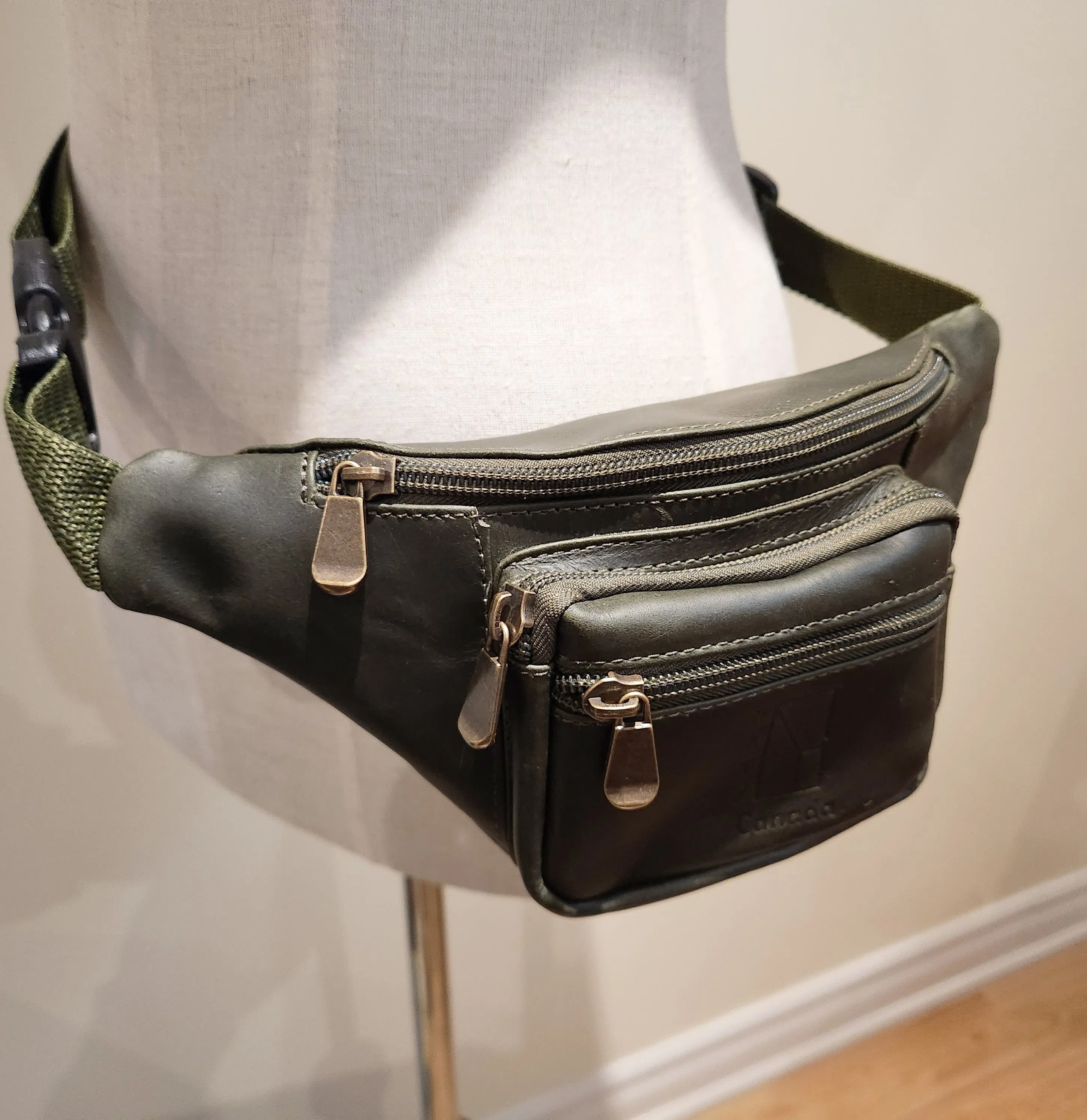 Green Leather Fanny Pack
