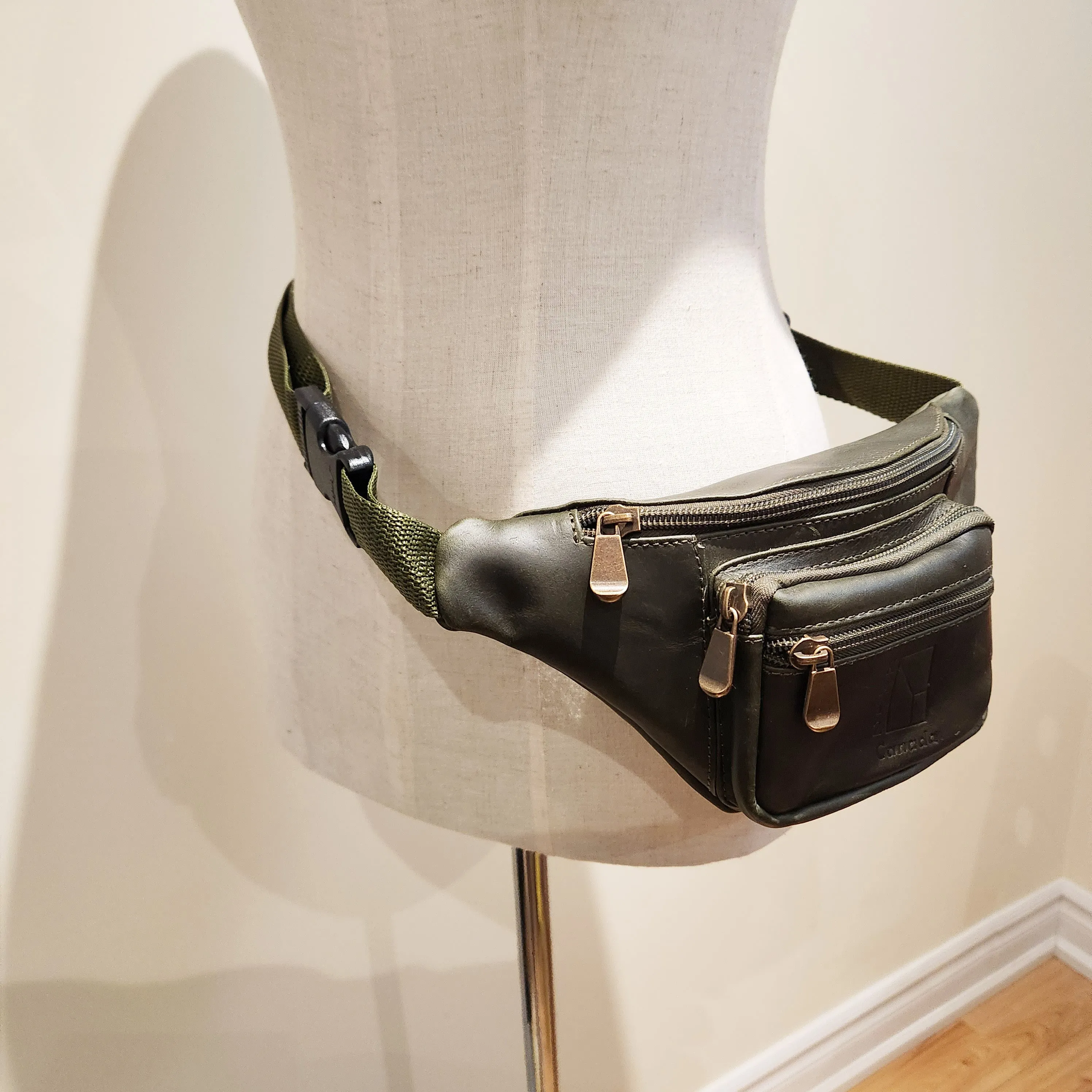 Green Leather Fanny Pack