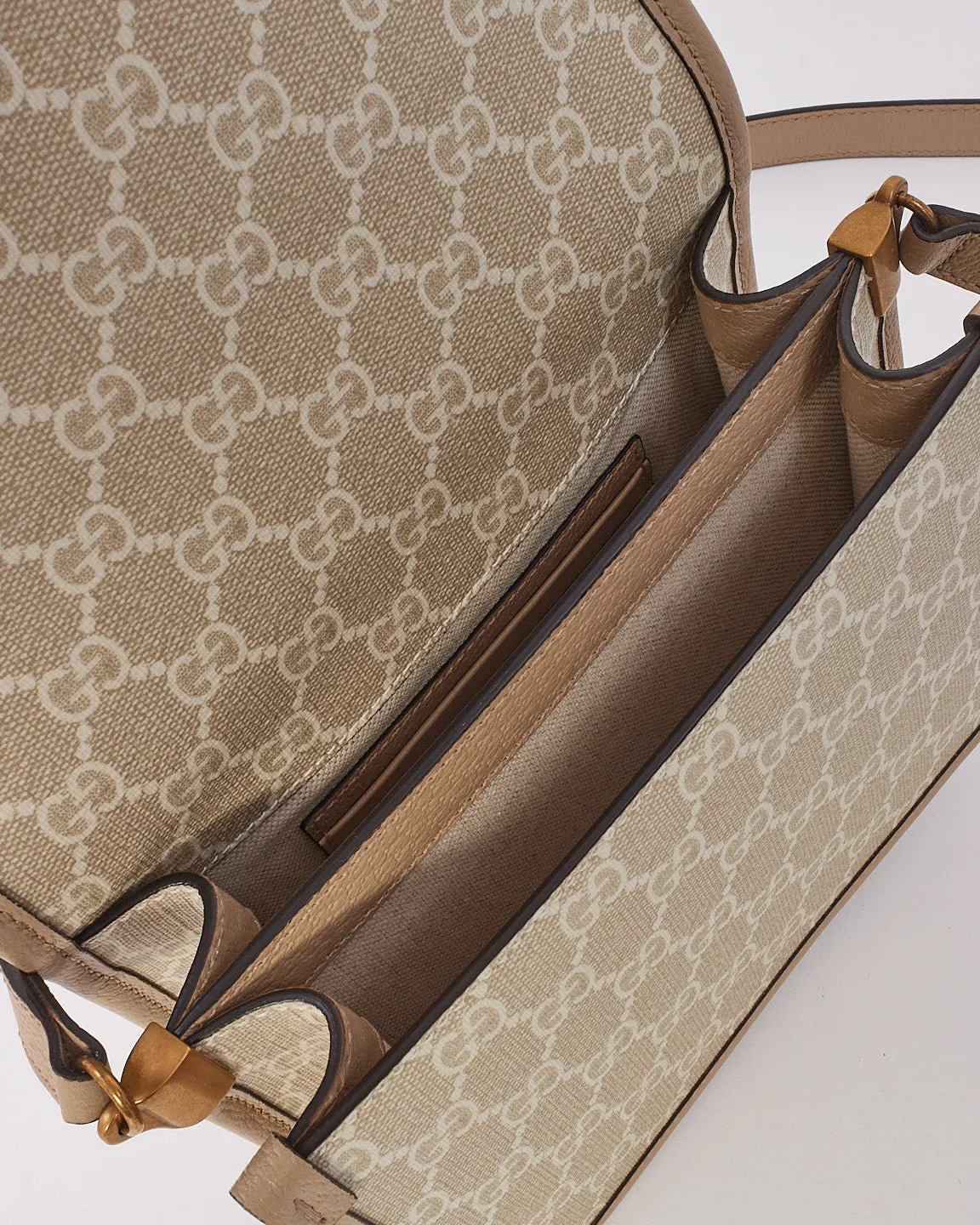 Gucci Beige & White GG Supreme Canvas Interlocking G Mini Shoulder Bag