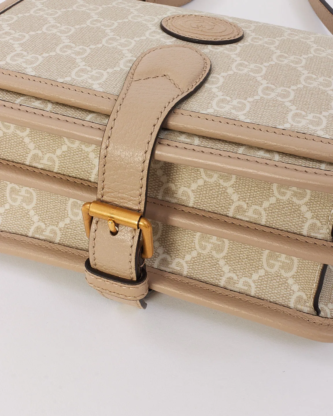 Gucci Beige & White GG Supreme Canvas Interlocking G Mini Shoulder Bag