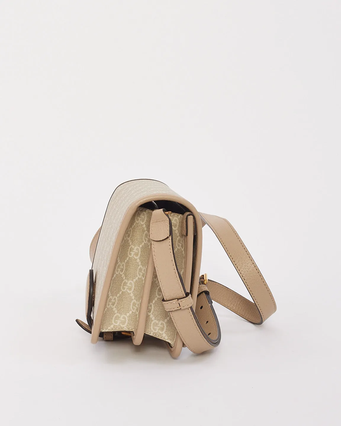 Gucci Beige & White GG Supreme Canvas Interlocking G Mini Shoulder Bag
