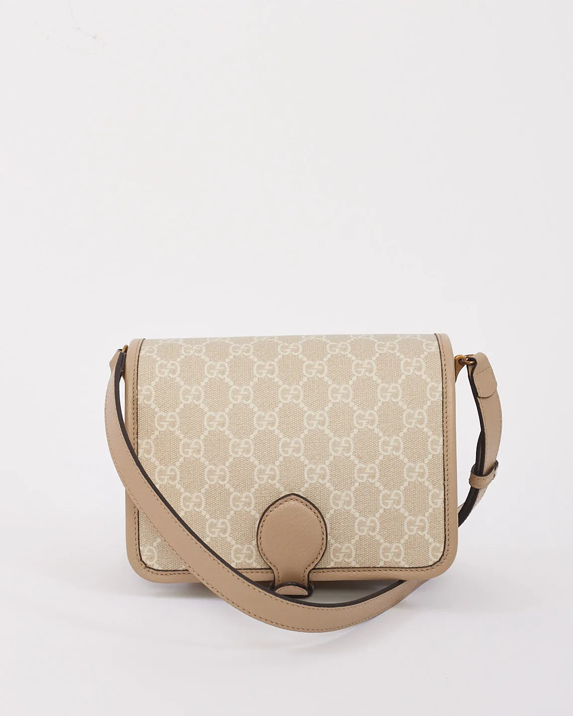 Gucci Beige & White GG Supreme Canvas Interlocking G Mini Shoulder Bag