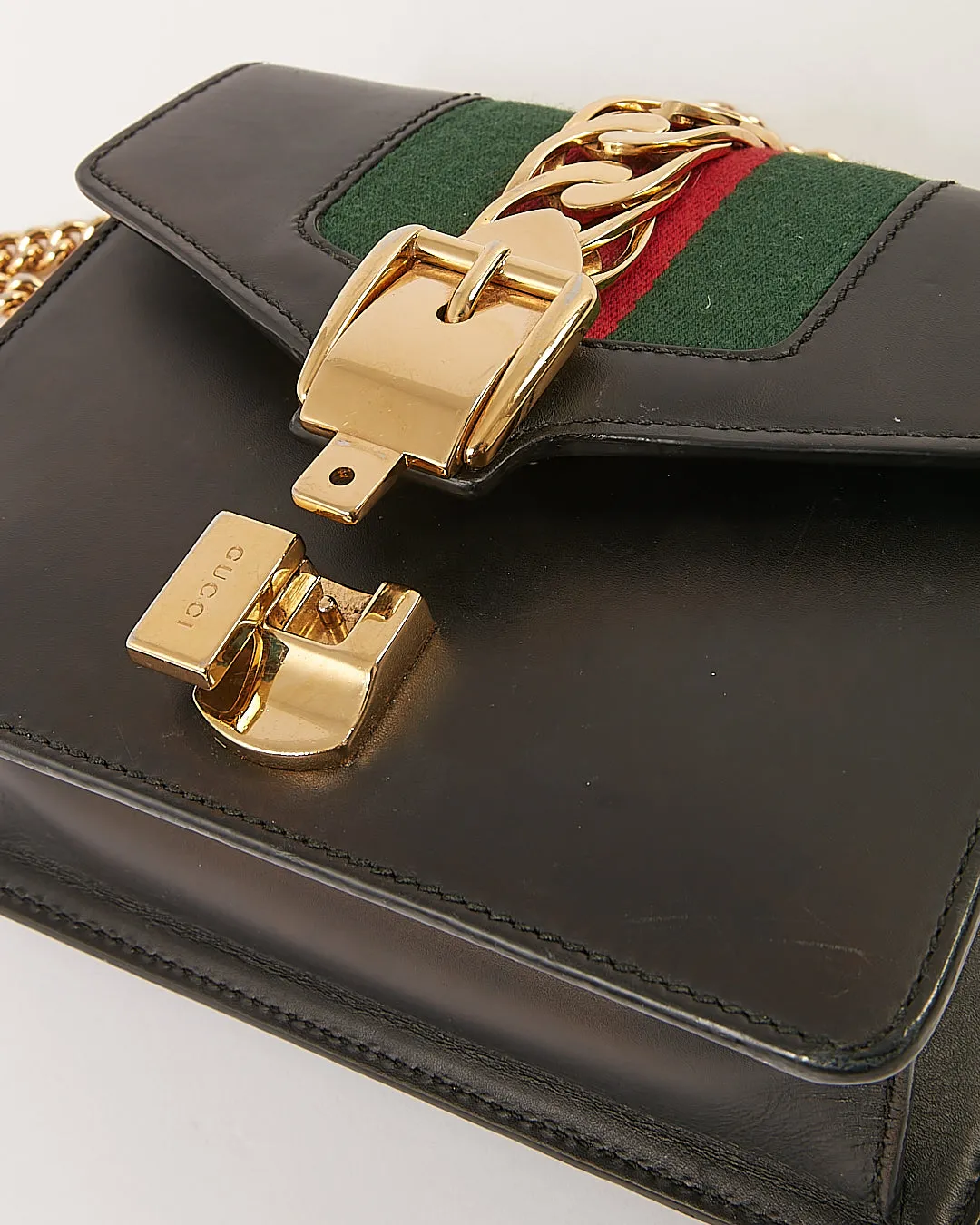 Gucci Black Calfskin Sylvie Mini Shoulder Bag