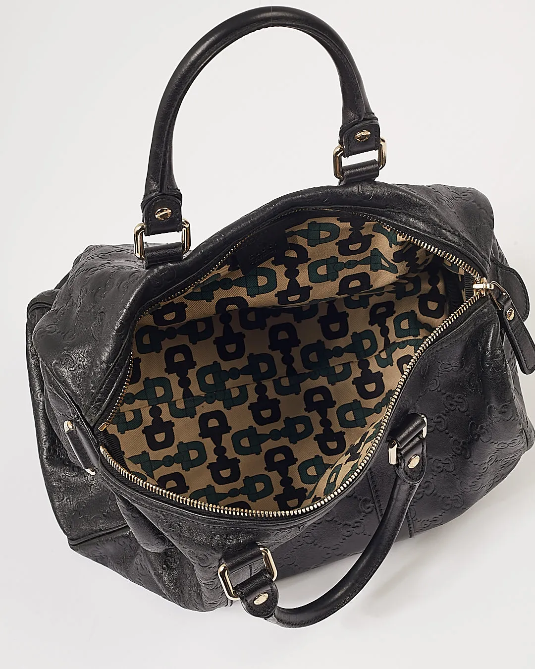 Gucci Black Leather GG Guccissima Boston Bag
