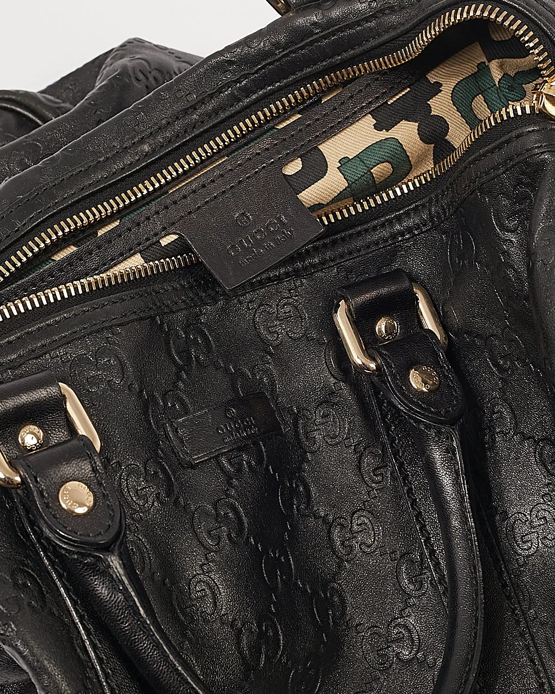Gucci Black Leather GG Guccissima Boston Bag