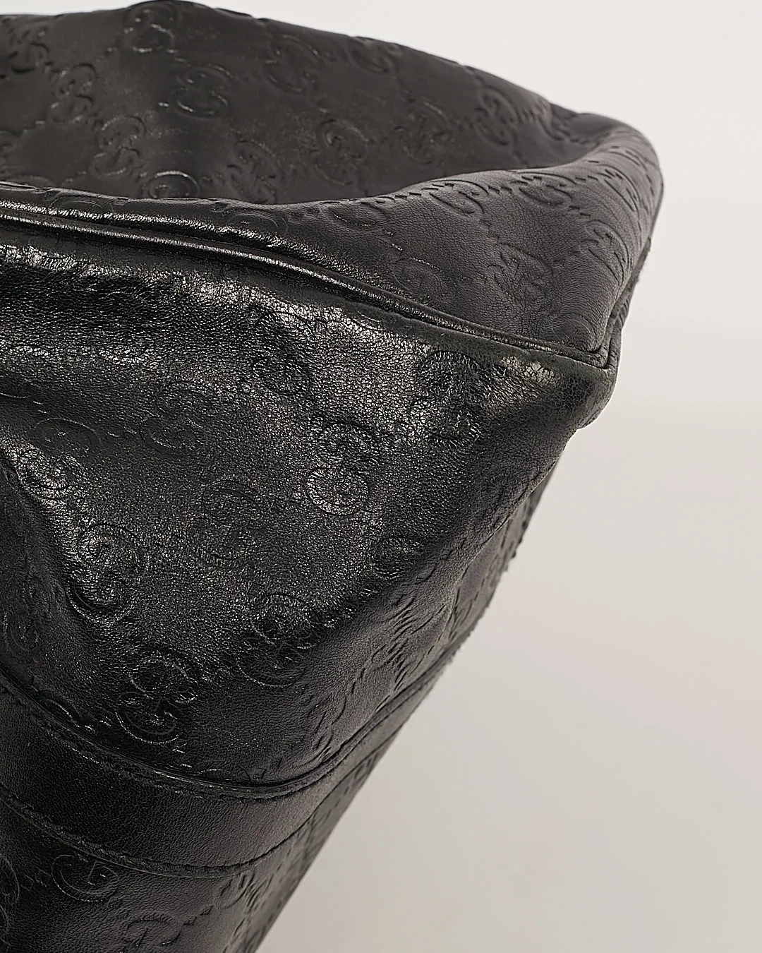 Gucci Black Leather GG Guccissima Boston Bag