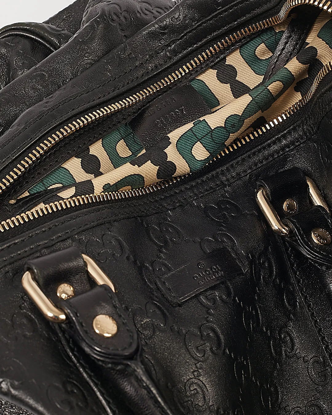 Gucci Black Leather GG Guccissima Boston Bag