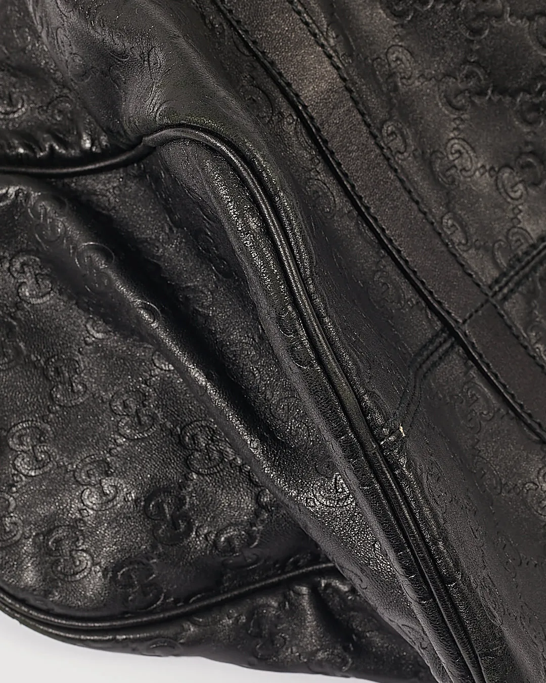 Gucci Black Leather GG Guccissima Boston Bag