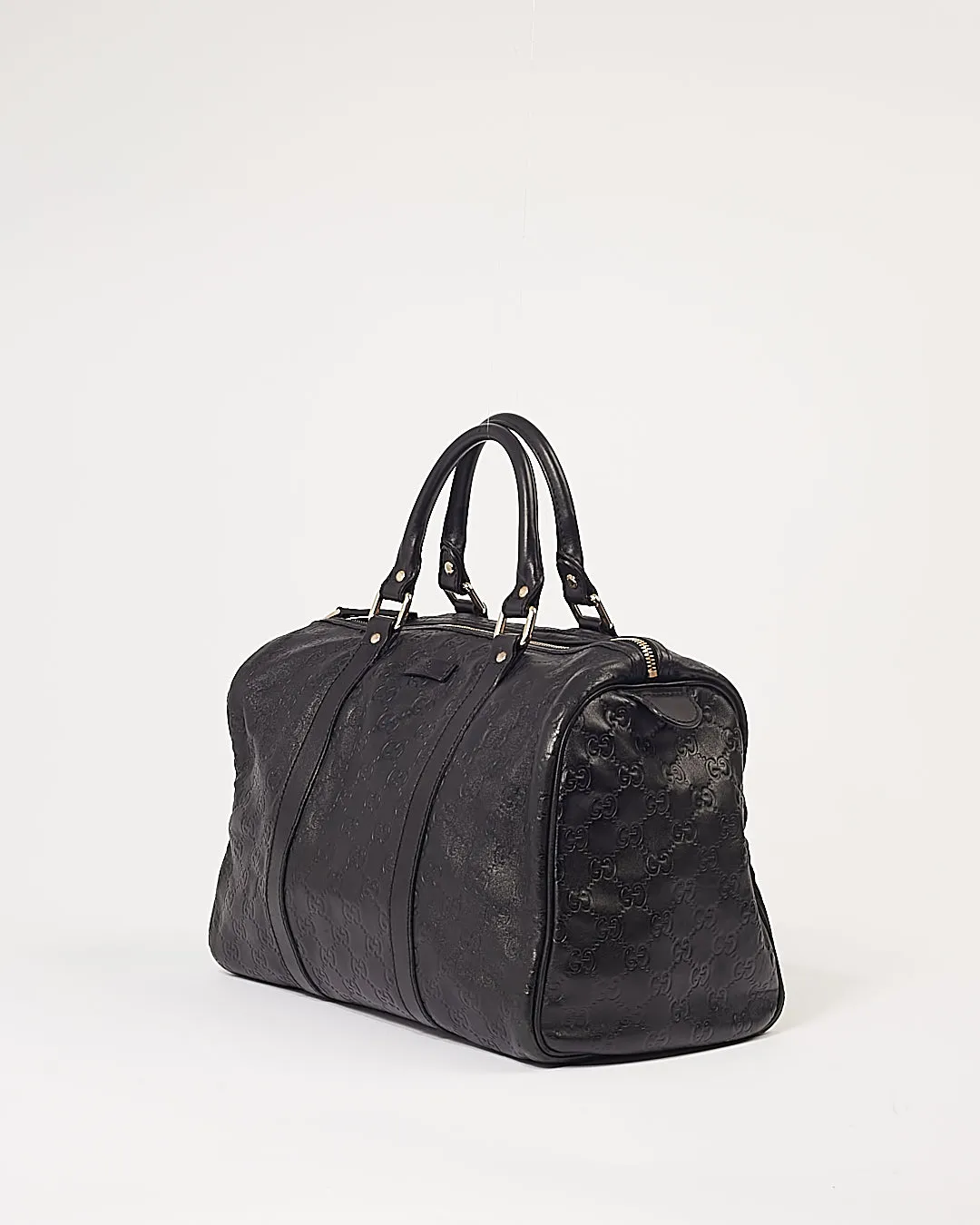 Gucci Black Leather GG Guccissima Boston Bag