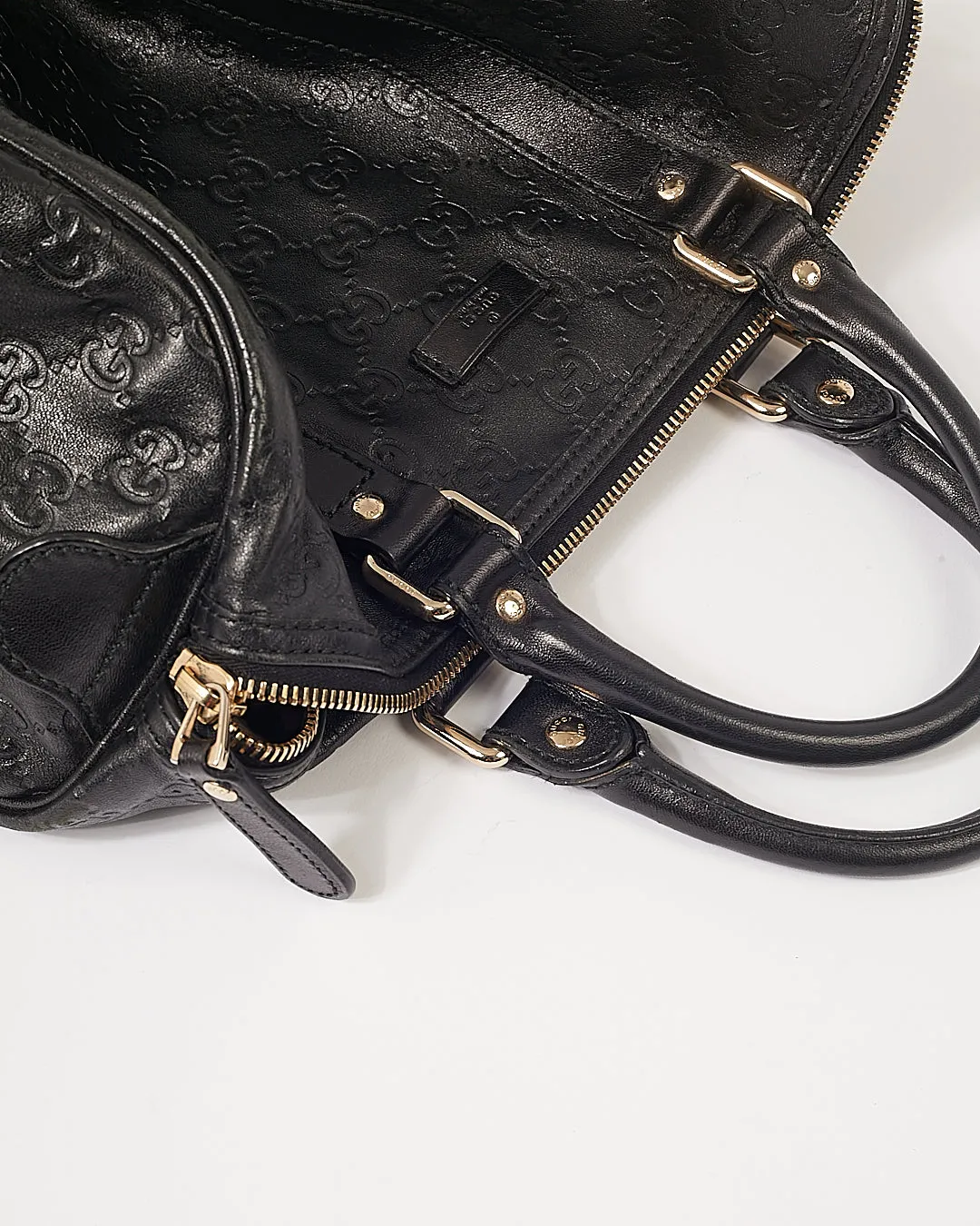 Gucci Black Leather GG Guccissima Boston Bag