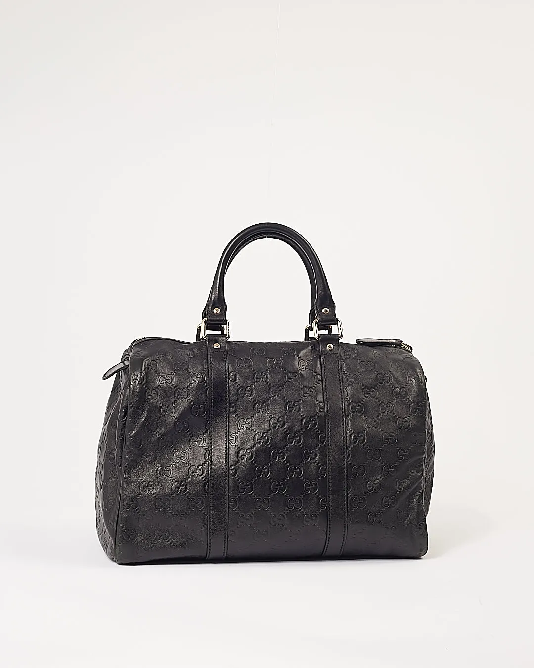 Gucci Black Leather GG Guccissima Boston Bag