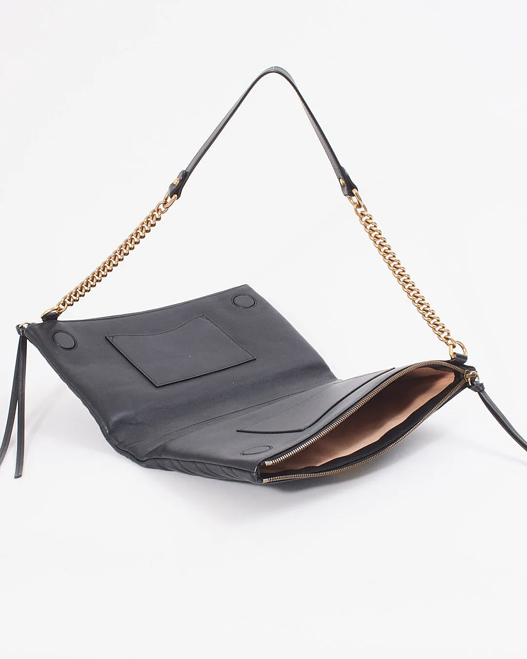 Gucci Black Leather Marmont GG Matelasse Shoulder Chain Bag