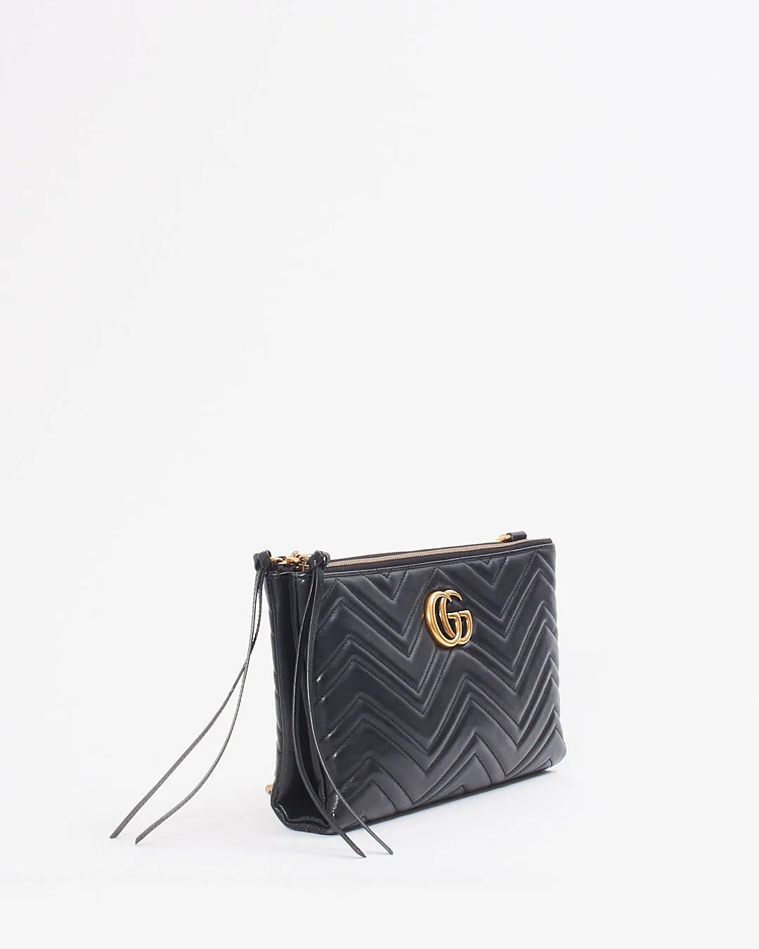 Gucci Black Leather Marmont GG Matelasse Shoulder Chain Bag