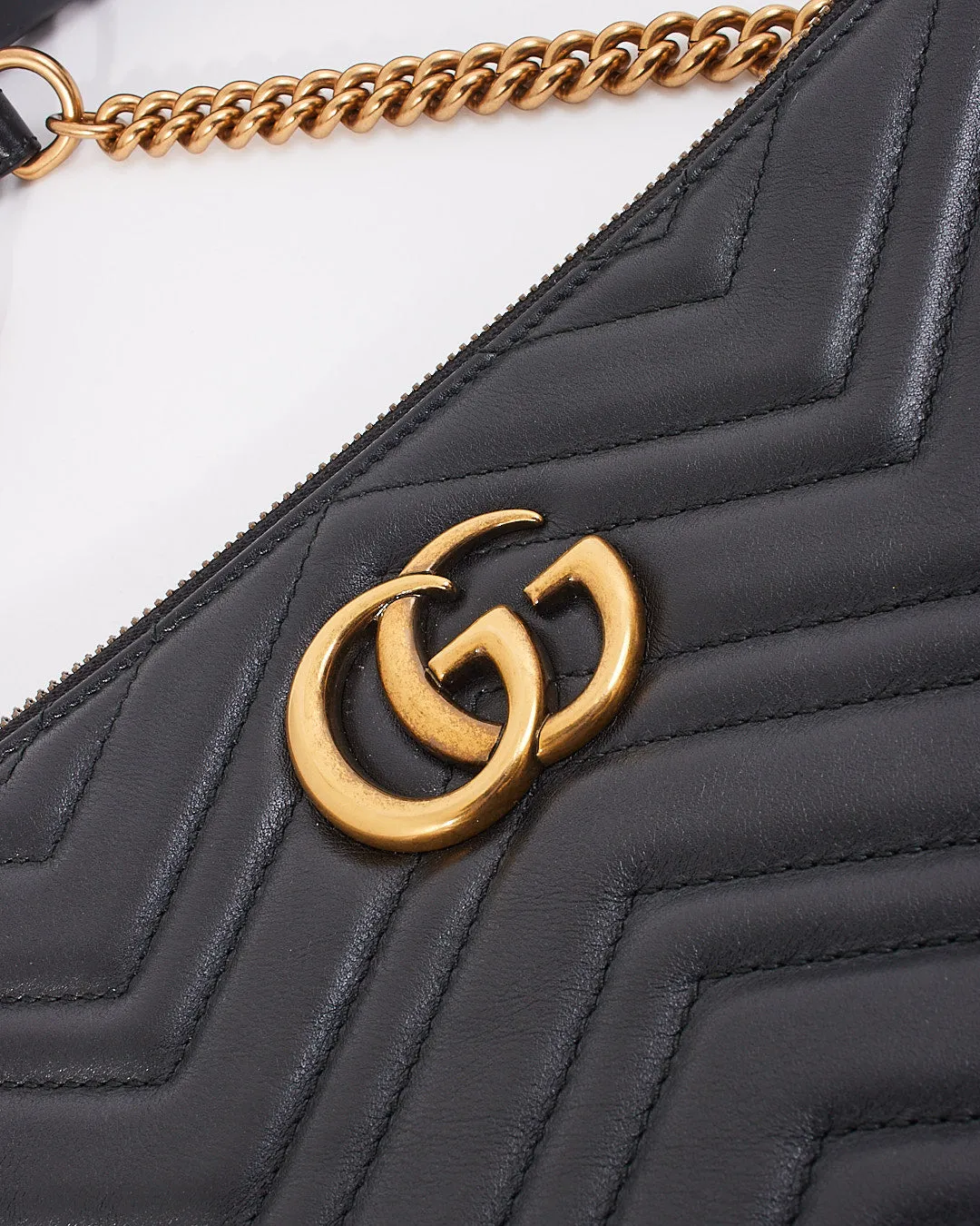 Gucci Black Leather Marmont GG Matelasse Shoulder Chain Bag